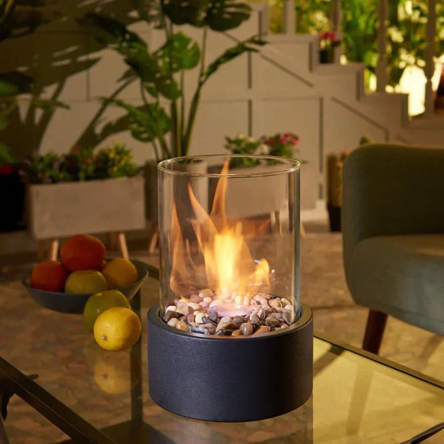Tabletop Fireplace Bioethanol Burner 8.7 Inch Metal Glass Portable Indoor Outdoor Centerpiece Flame Decor for Patio Dining Living Room
