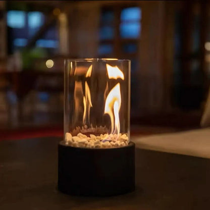 Tabletop Fireplace Bioethanol Burner 8.7 Inch Metal Glass Portable Indoor Outdoor Centerpiece Flame Decor for Patio Dining Living Room