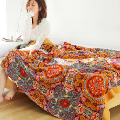Boho Collection | Reversible Cooling Blanket with Moisture-Wicking Technology | Soft Cotton for Year-Round Comfort