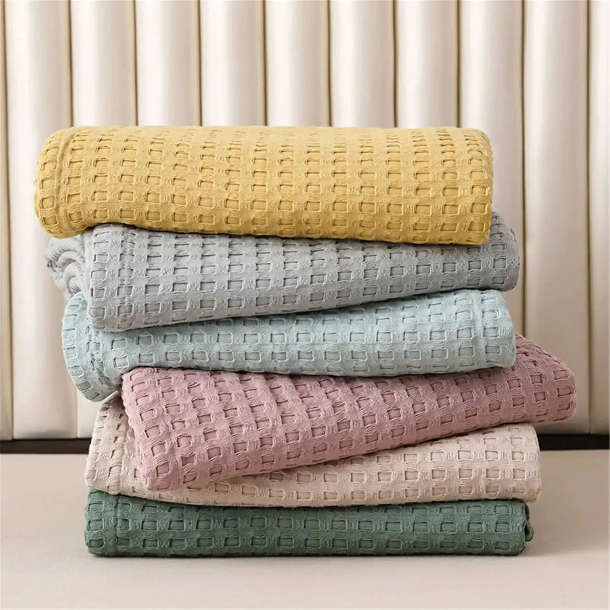Cotton Waffle Weave Blanket | Lightweight Cooling Blanket for Summer Comfort