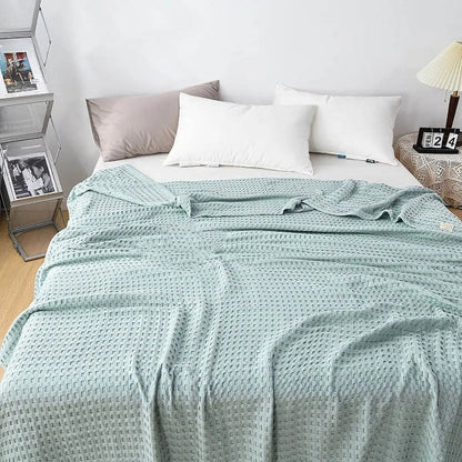 Cotton Waffle Weave Blanket | Lightweight Cooling Blanket for Summer Comfort
