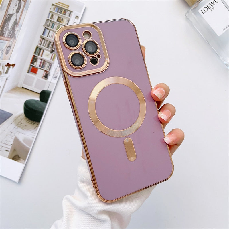 Metallic iPhone Case with Sliding Camera Cover & MagSafe for iPhone 14, 15, 16, 17 | Protective Shock-Absorbing Phone Case