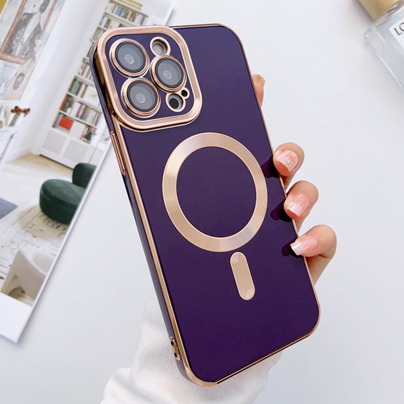 Metallic iPhone Case with Sliding Camera Cover & MagSafe for iPhone 14, 15, 16, 17 | Protective Shock-Absorbing Phone Case