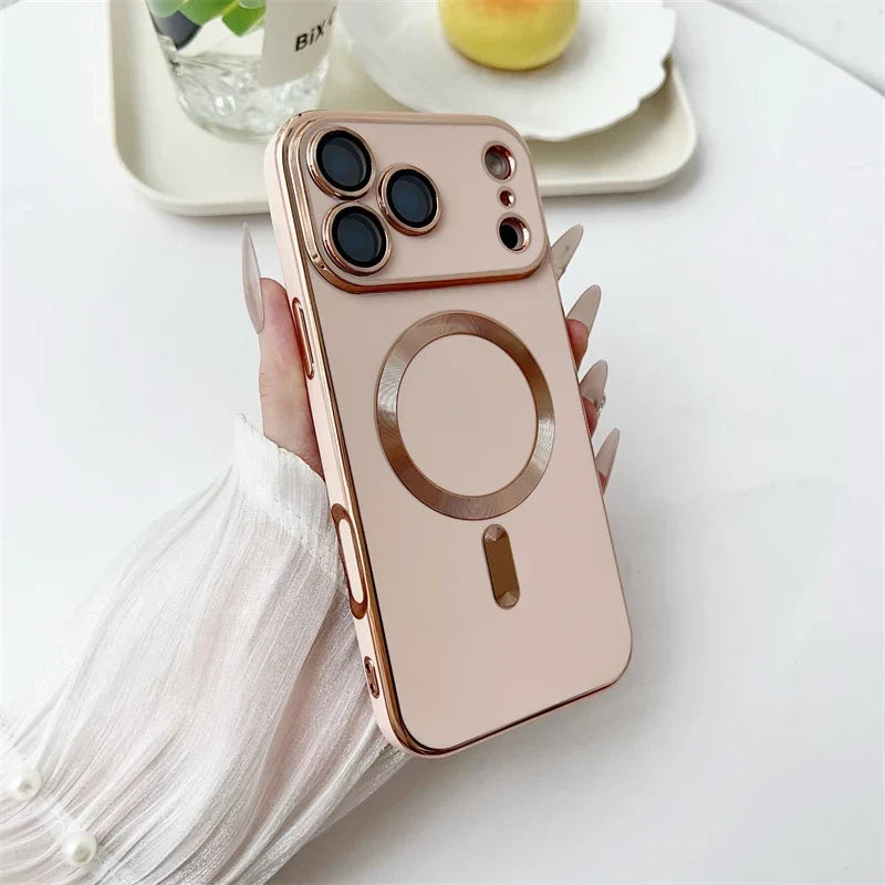 Metallic iPhone Case with Sliding Camera Cover & MagSafe for iPhone 14, 15, 16, 17 | Protective Shock-Absorbing Phone Case