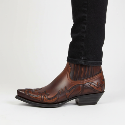 Embroidered Leather Western Boots for Women & Men – Mid-Calf Pull-On Cowgirl Cowboy Boots with Chunky Block Heel – Casual Riding Boots for