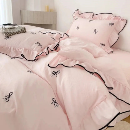 Ortekor Cozy Bow | Duvet Cover Set with Ruffle Embroidery Design | Soft Microfiber for Stylish Bedding