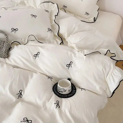 Ortekor Cozy Bow | Duvet Cover Set with Ruffle Embroidery Design | Soft Microfiber for Stylish Bedding