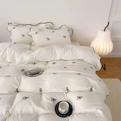 Ortekor Cozy Bow | Duvet Cover Set with Ruffle Embroidery Design | Soft Microfiber for Stylish Bedding