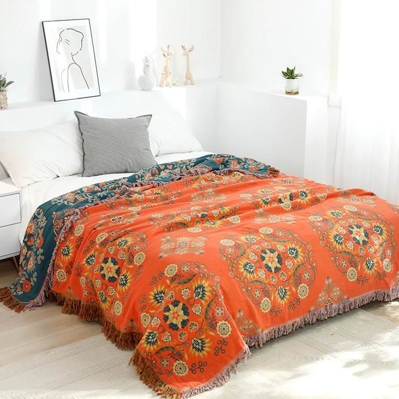 Cozy Luxe | Cotton Blanket with Elegant Boho Jacquard Design | Versatile Throw for Year-Round Comfort