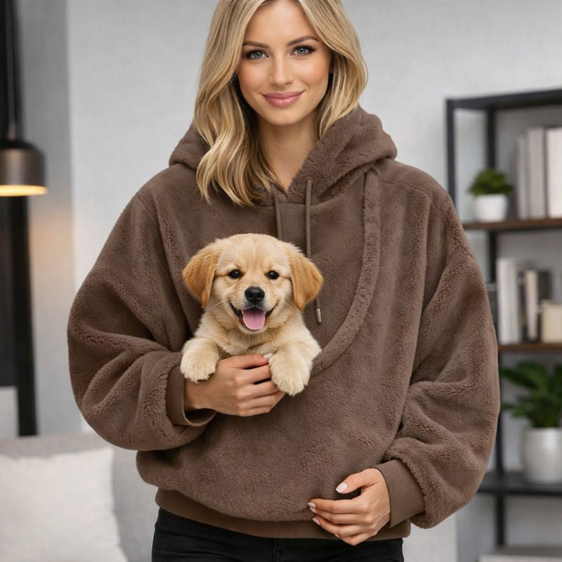 Sweat à capuche douillet pour animaux | Sac de transport pour chien avec poche frontale souple | Conception mains libres pour le confort et la complicité