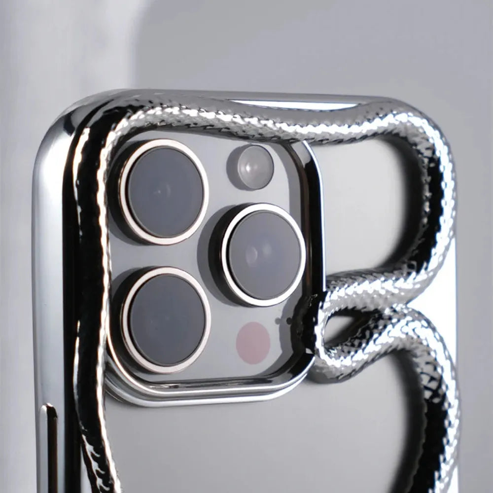 Serpent-Embossed Protective iPhone Case with Raised Edges for 12-17 Models – Shock-Absorbing Hard Shell with Metallic or Matte Finish