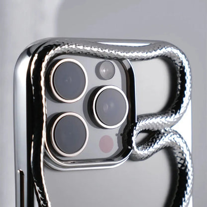 Serpent-Embossed Protective iPhone Case with Raised Edges for 12-17 Models – Shock-Absorbing Hard Shell with Metallic or Matte Finish
