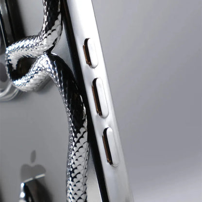 Serpent-Embossed Protective iPhone Case with Raised Edges for 12-17 Models – Shock-Absorbing Hard Shell with Metallic or Matte Finish