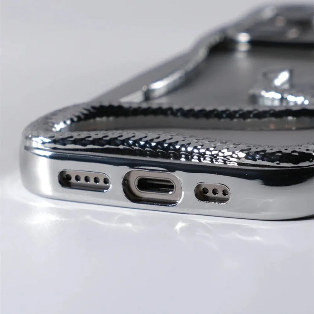 Serpent-Embossed Protective iPhone Case with Raised Edges for 12-17 Models – Shock-Absorbing Hard Shell with Metallic or Matte Finish
