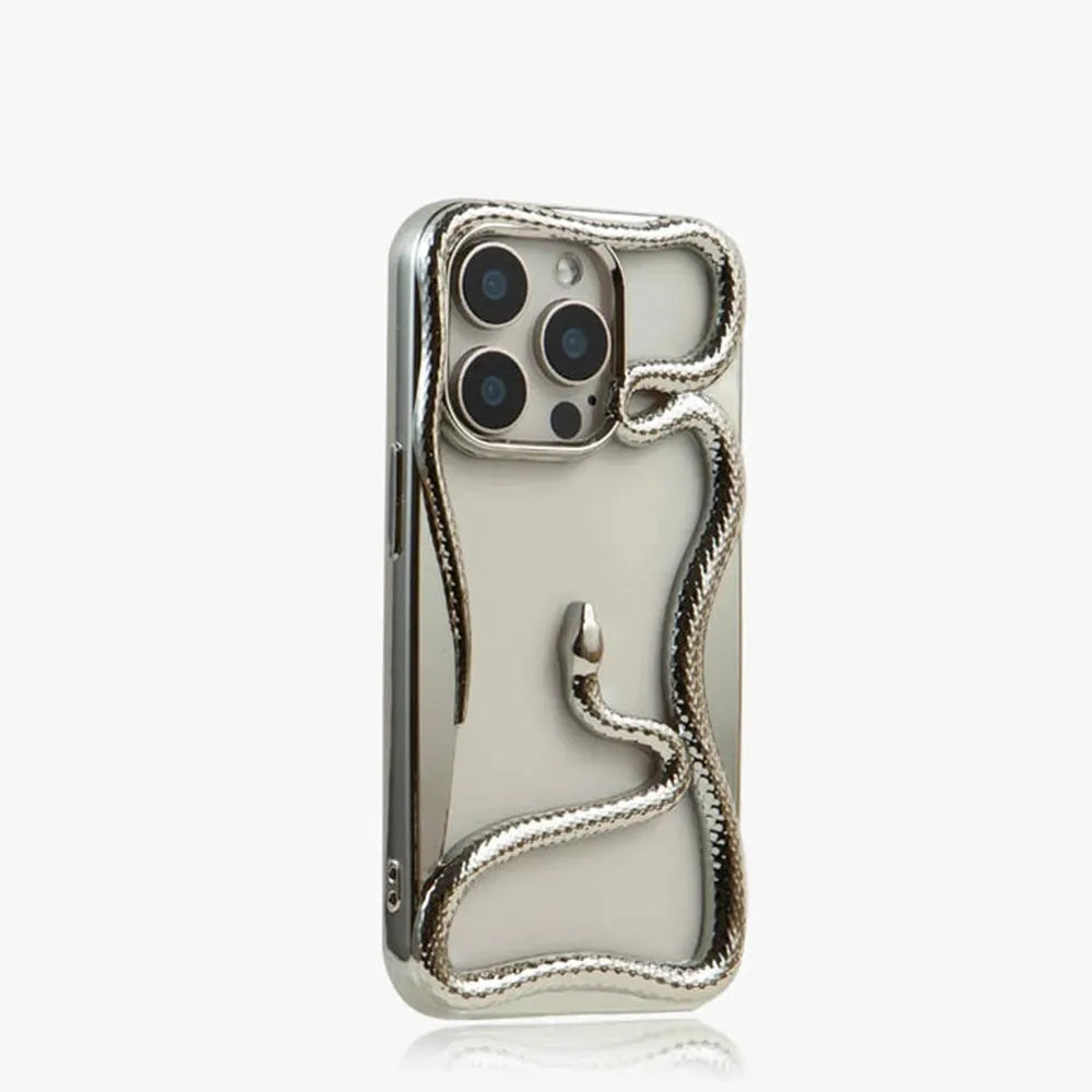 Serpent-Embossed Protective iPhone Case with Raised Edges for 12-17 Models – Shock-Absorbing Hard Shell with Metallic or Matte Finish