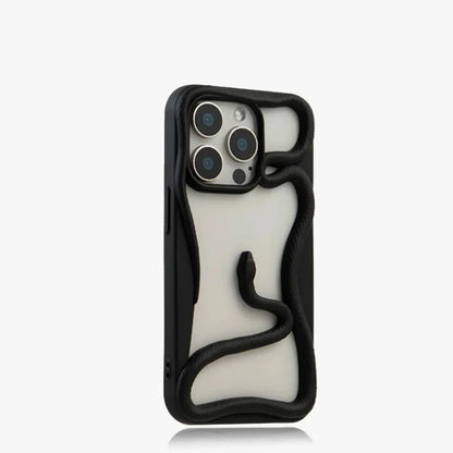 Serpent-Embossed Protective iPhone Case with Raised Edges for 12-17 Models – Shock-Absorbing Hard Shell with Metallic or Matte Finish