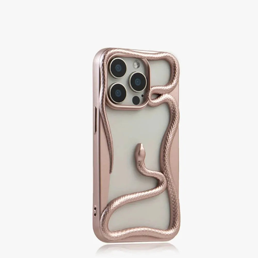 Serpent-Embossed Protective iPhone Case with Raised Edges for 12-17 Models – Shock-Absorbing Hard Shell with Metallic or Matte Finish