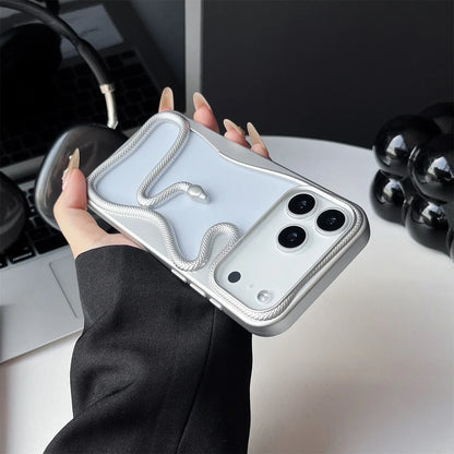Serpent-Embossed Protective iPhone Case with Raised Edges for 12-17 Models – Shock-Absorbing Hard Shell with Metallic or Matte Finish