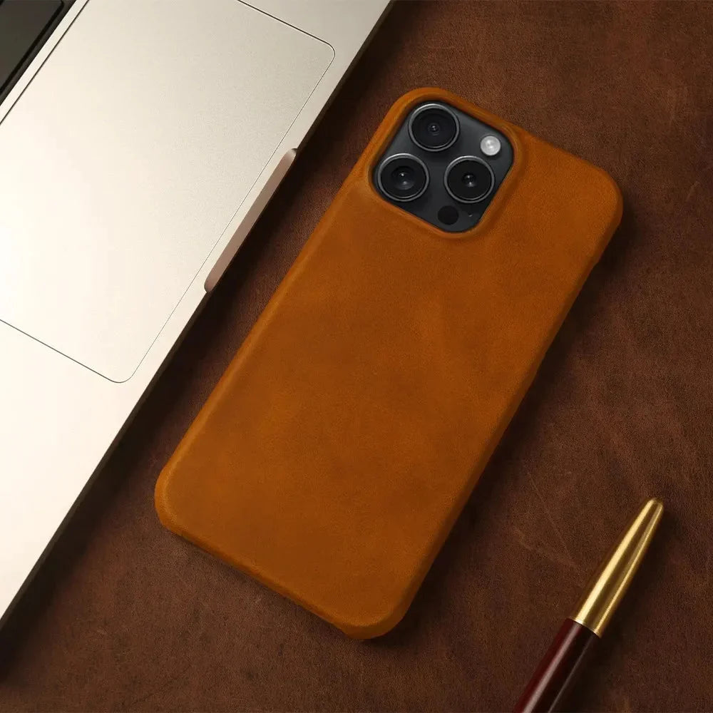 Genuine Leather MagSafe-Compatible iPhone Case – Wireless Charging Ready, Raised Edge Protection for Screen & Camera – iPhone 13-17