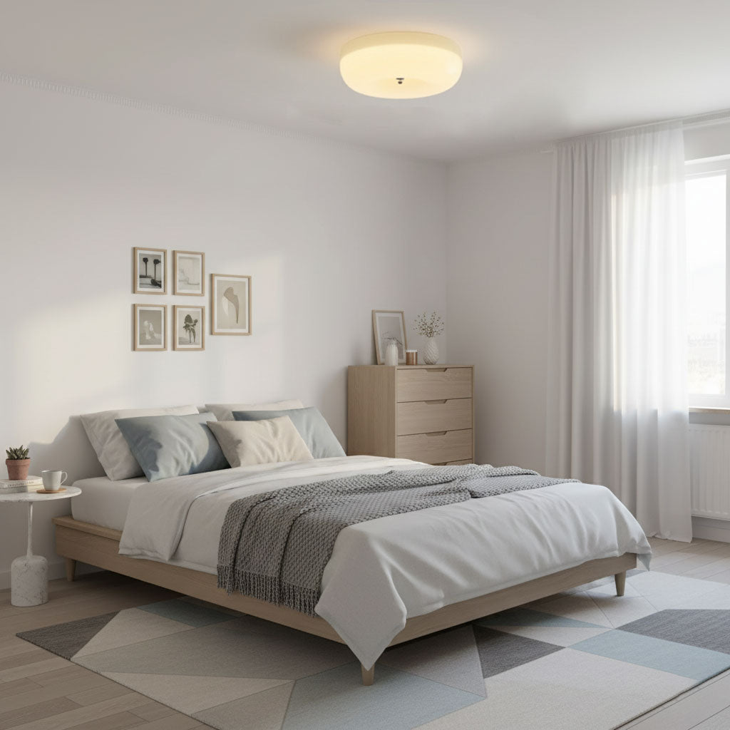 Glass Dome Flush Mount Light Fixture 16 in Cream Round LED Ceiling Lamp for Bedroom Living Room Dining Room Low Profile Dimmable Modern Home