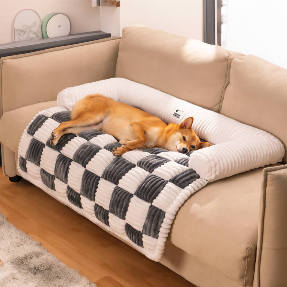 Quilted Pet Furniture Protector Mat – Padded Nonslip Dog Couch Cover for Sofa & Floor | Washable Plaid Pet Blanket