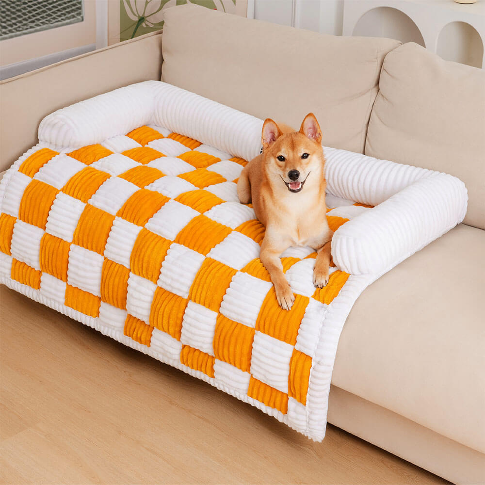 Quilted Pet Furniture Protector Mat – Padded Nonslip Dog Couch Cover for Sofa & Floor | Washable Plaid Pet Blanket