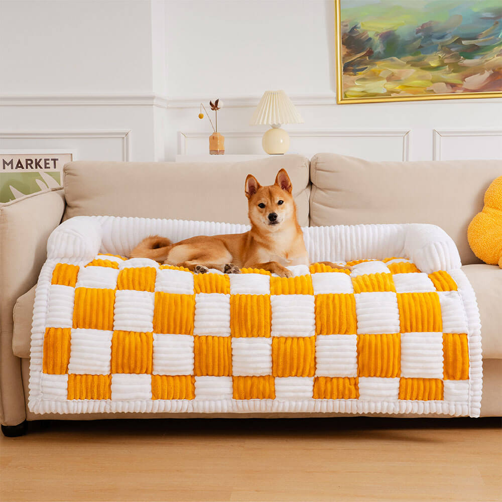 Quilted Pet Furniture Protector Mat – Padded Nonslip Dog Couch Cover for Sofa & Floor | Washable Plaid Pet Blanket