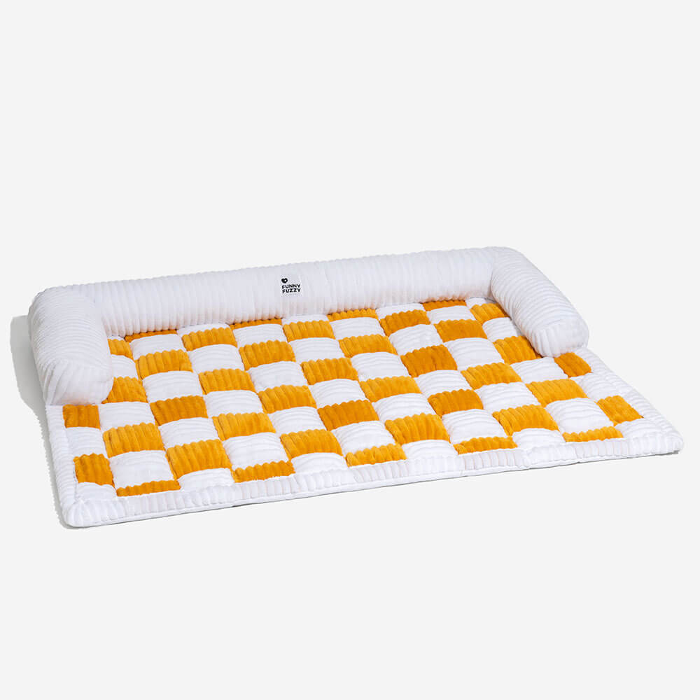 Quilted Pet Furniture Protector Mat – Padded Nonslip Dog Couch Cover for Sofa & Floor | Washable Plaid Pet Blanket
