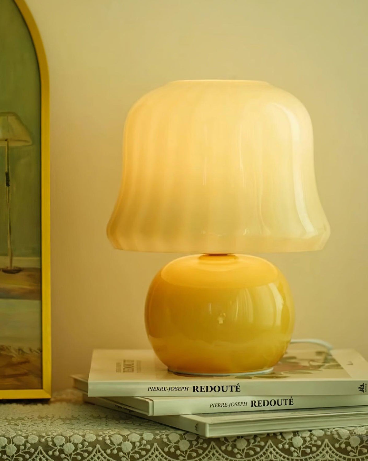Ceramic Accent Lamp with Enamel Shade 11.4 in Beige for Nightstands Bedrooms Living Rooms Study Desks Side Tables E14 Socket 15W Soft Glow