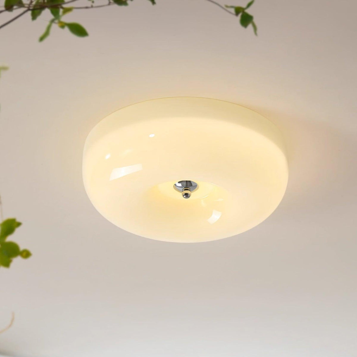 Glass Dome Flush Mount Light Fixture 16 in Cream Round LED Ceiling Lamp for Bedroom Living Room Dining Room Low Profile Dimmable Modern Home
