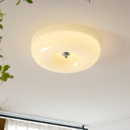 Glass Dome Flush Mount Light Fixture 16 in Cream Round LED Ceiling Lamp for Bedroom Living Room Dining Room Low Profile Dimmable Modern Home