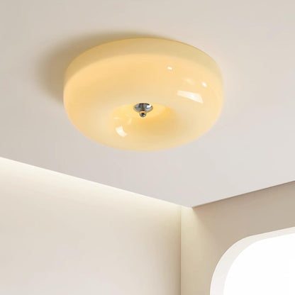 Round Glass Flush Mount LED Light Fixture – Adjustable 3000K/4000K/6000K Integrated Overhead Lighting for Bedrooms, Hallways & Low-Ceiling L
