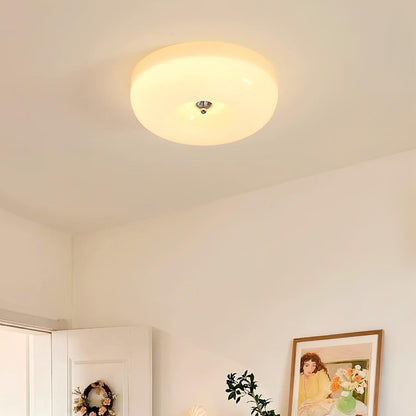Glass Dome Flush Mount Light Fixture 16 in Cream Round LED Ceiling Lamp for Bedroom Living Room Dining Room Low Profile Dimmable Modern Home