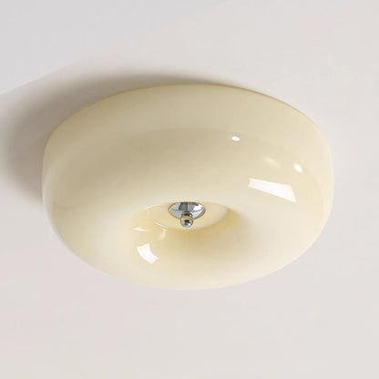 Glass Dome Flush Mount Light Fixture 16 in Cream Round LED Ceiling Lamp for Bedroom Living Room Dining Room Low Profile Dimmable Modern Home