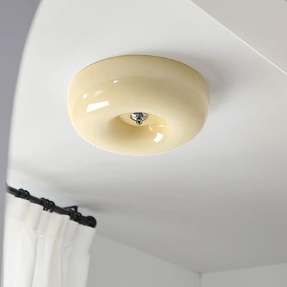 Glass Dome Flush Mount Light Fixture 16 in Cream Round LED Ceiling Lamp for Bedroom Living Room Dining Room Low Profile Dimmable Modern Home