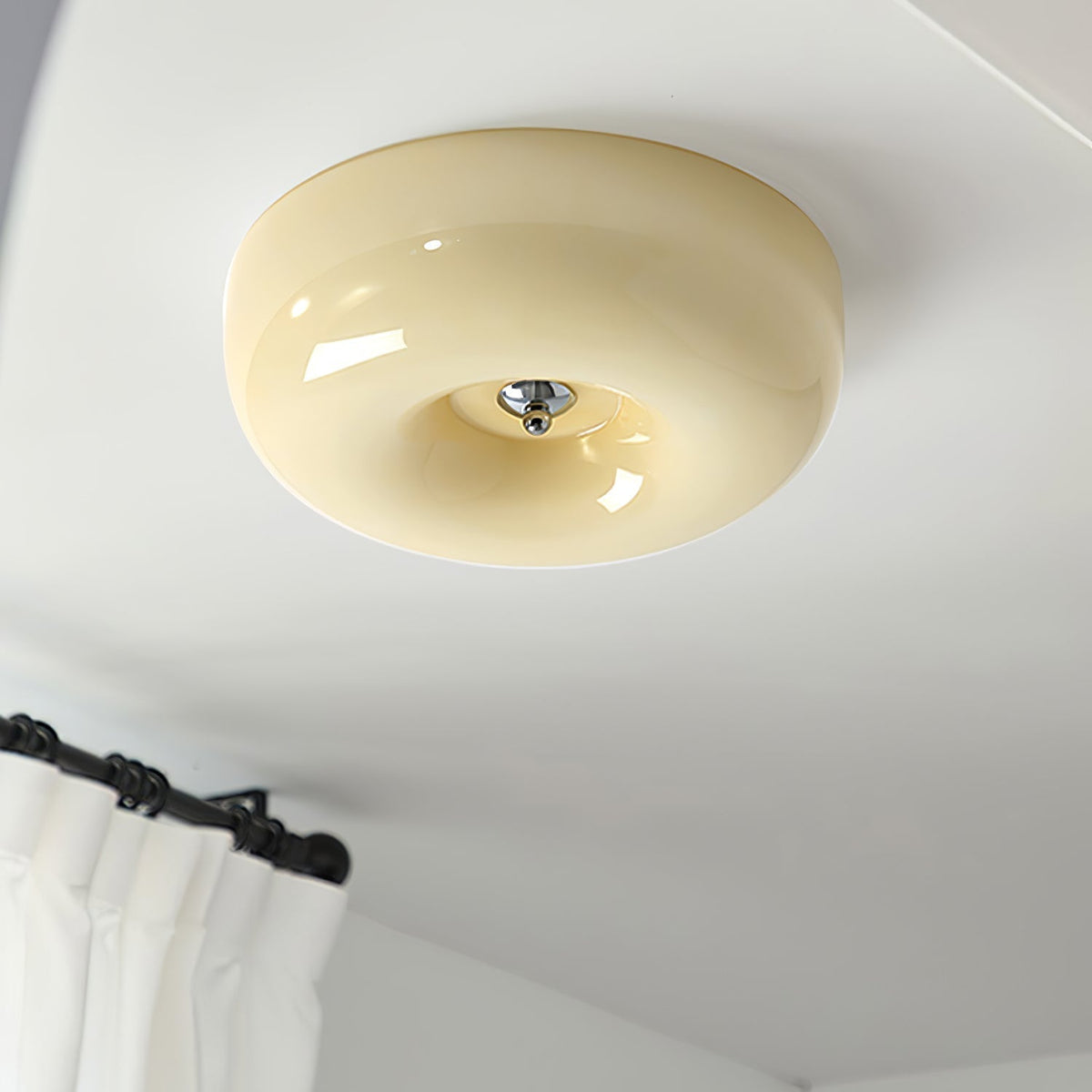 Swirled Glass Flush Mount Ceiling Light with Integrated LED – Chrome Finish – Dimmable Warm White – Modern Ceiling Lamp for Bedroom Living