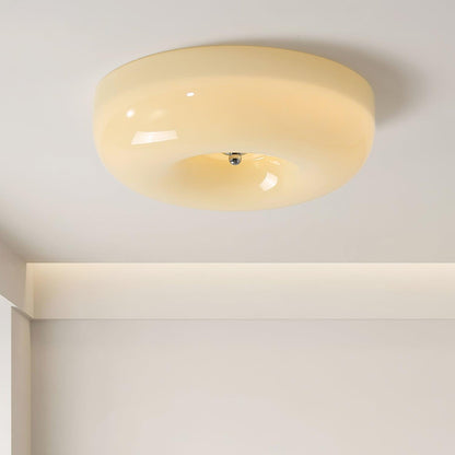 Glass Dome Flush Mount Light Fixture 16 in Cream Round LED Ceiling Lamp for Bedroom Living Room Dining Room Low Profile Dimmable Modern Home