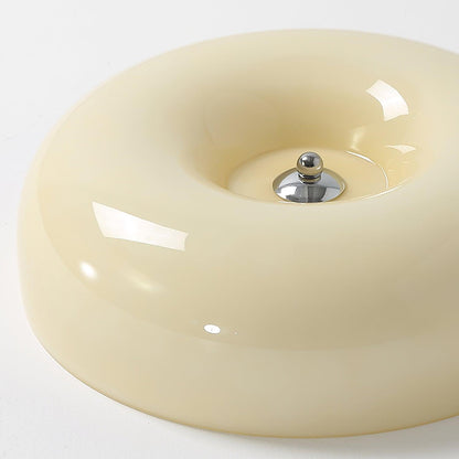 Glass Dome Flush Mount Light Fixture 16 in Cream Round LED Ceiling Lamp for Bedroom Living Room Dining Room Low Profile Dimmable Modern Home