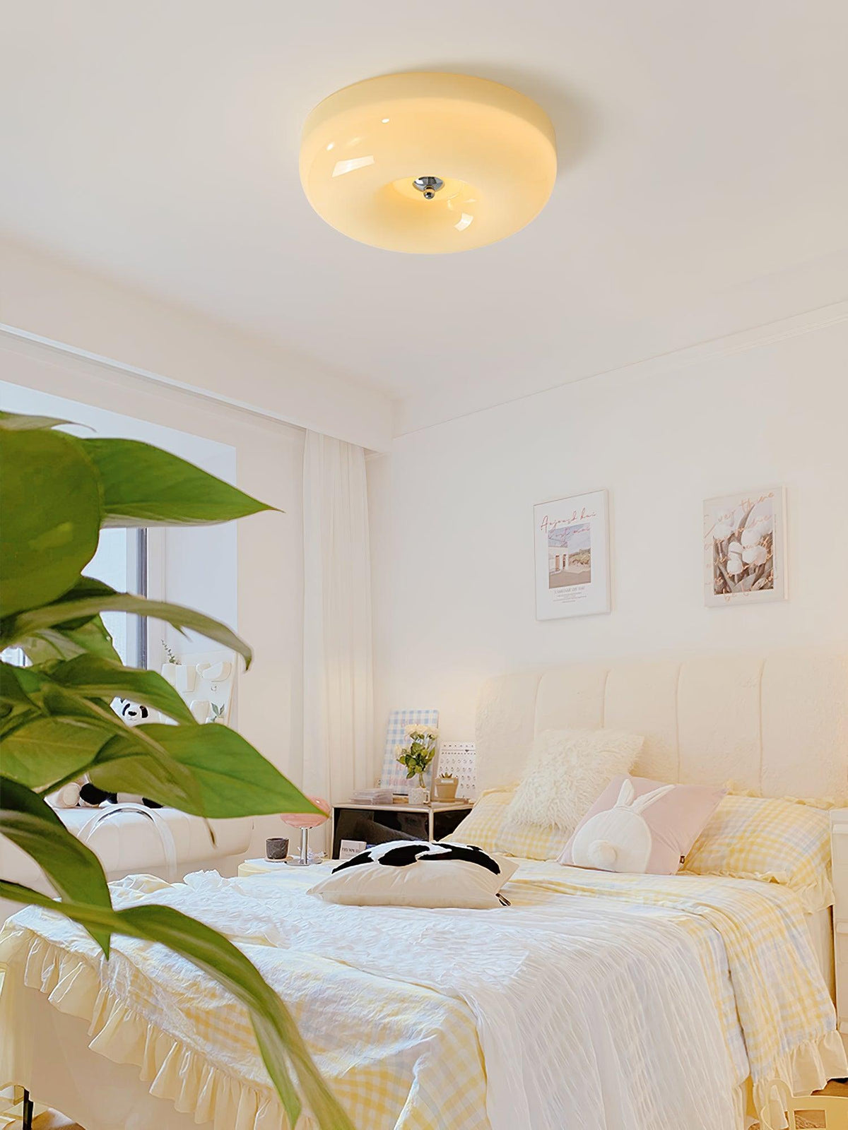 Glass Dome Flush Mount Light Fixture 16 in Cream Round LED Ceiling Lamp for Bedroom Living Room Dining Room Low Profile Dimmable Modern Home