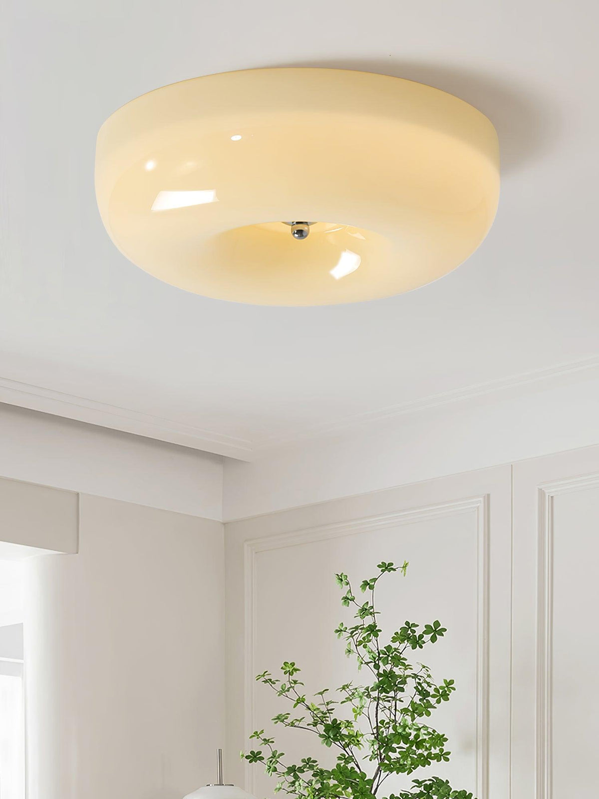 Glass Dome Flush Mount Light Fixture 16 in Cream Round LED Ceiling Lamp for Bedroom Living Room Dining Room Low Profile Dimmable Modern Home