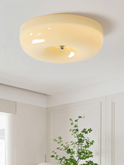 Glass Dome Flush Mount Light Fixture 16 in Cream Round LED Ceiling Lamp for Bedroom Living Room Dining Room Low Profile Dimmable Modern Home