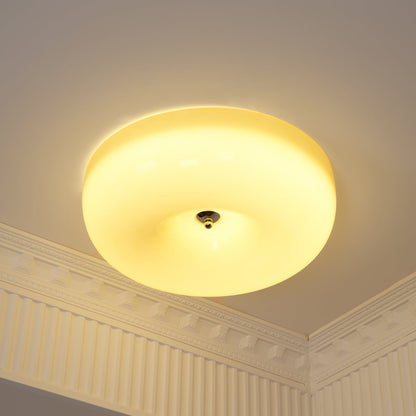 Glass Dome Flush Mount Light Fixture 16 in Cream Round LED Ceiling Lamp for Bedroom Living Room Dining Room Low Profile Dimmable Modern Home