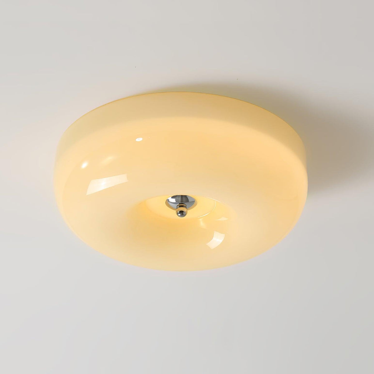 Glass Dome Flush Mount Light Fixture 16 in Cream Round LED Ceiling Lamp for Bedroom Living Room Dining Room Low Profile Dimmable Modern Home