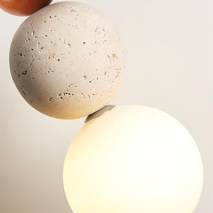 Stone Hanging Lamp for Bedroom Nightstand 4.7 in Cream Finish Soft LED Glow Modern Suspended Lighting Above Bedside Compact Space-Saving Cor