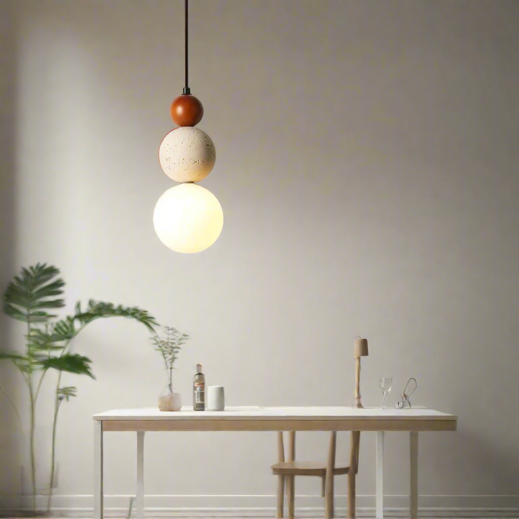 Stone Hanging Lamp for Bedroom Nightstand 4.7 in Cream Finish Soft LED Glow Modern Suspended Lighting Above Bedside Compact Space-Saving Cor