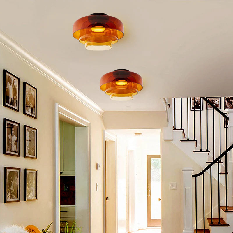 Layered Glass Ceiling Light Modern Multi-Tier Flush Mount Fixture with LED Hardwired for Kitchen Dining Room Bedroom Living Room