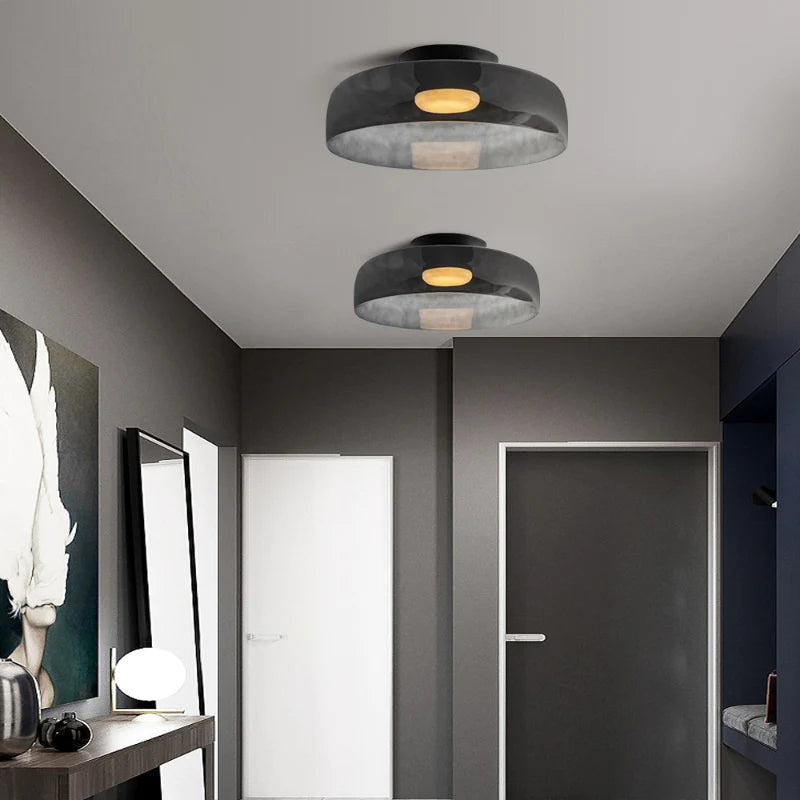 Layered Glass Ceiling Light Modern Multi-Tier Flush Mount Fixture with LED Hardwired for Kitchen Dining Room Bedroom Living Room