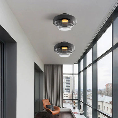 Layered Glass Ceiling Light Modern Multi-Tier Flush Mount Fixture with LED Hardwired for Kitchen Dining Room Bedroom Living Room