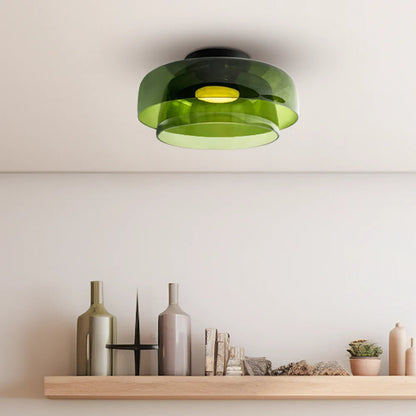 Layered Glass Ceiling Light Modern Multi-Tier Flush Mount Fixture with LED Hardwired for Kitchen Dining Room Bedroom Living Room