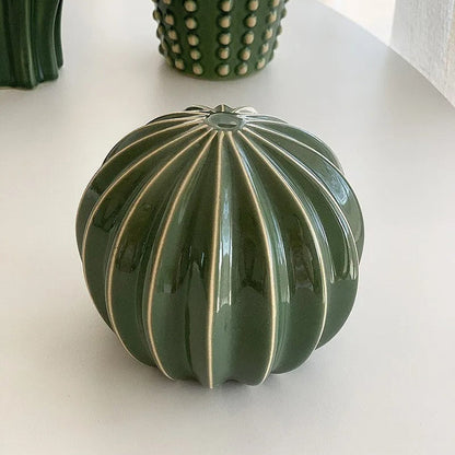 Creative Ceramic Cactus Ornaments – Modern Glossy Glaze Decor for Home and Office